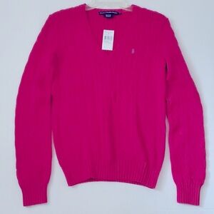 Ralph Lauren Sport V-neck Cotton Sweater NWT Hot Pink Trend